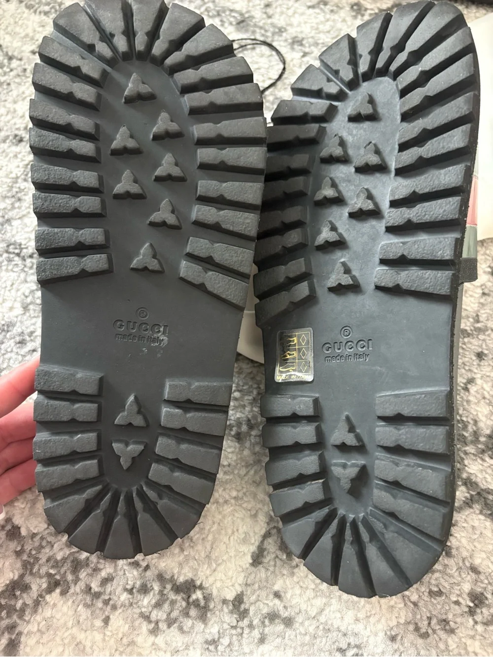 Gucci Black Slides with Green and Red Web Stripe